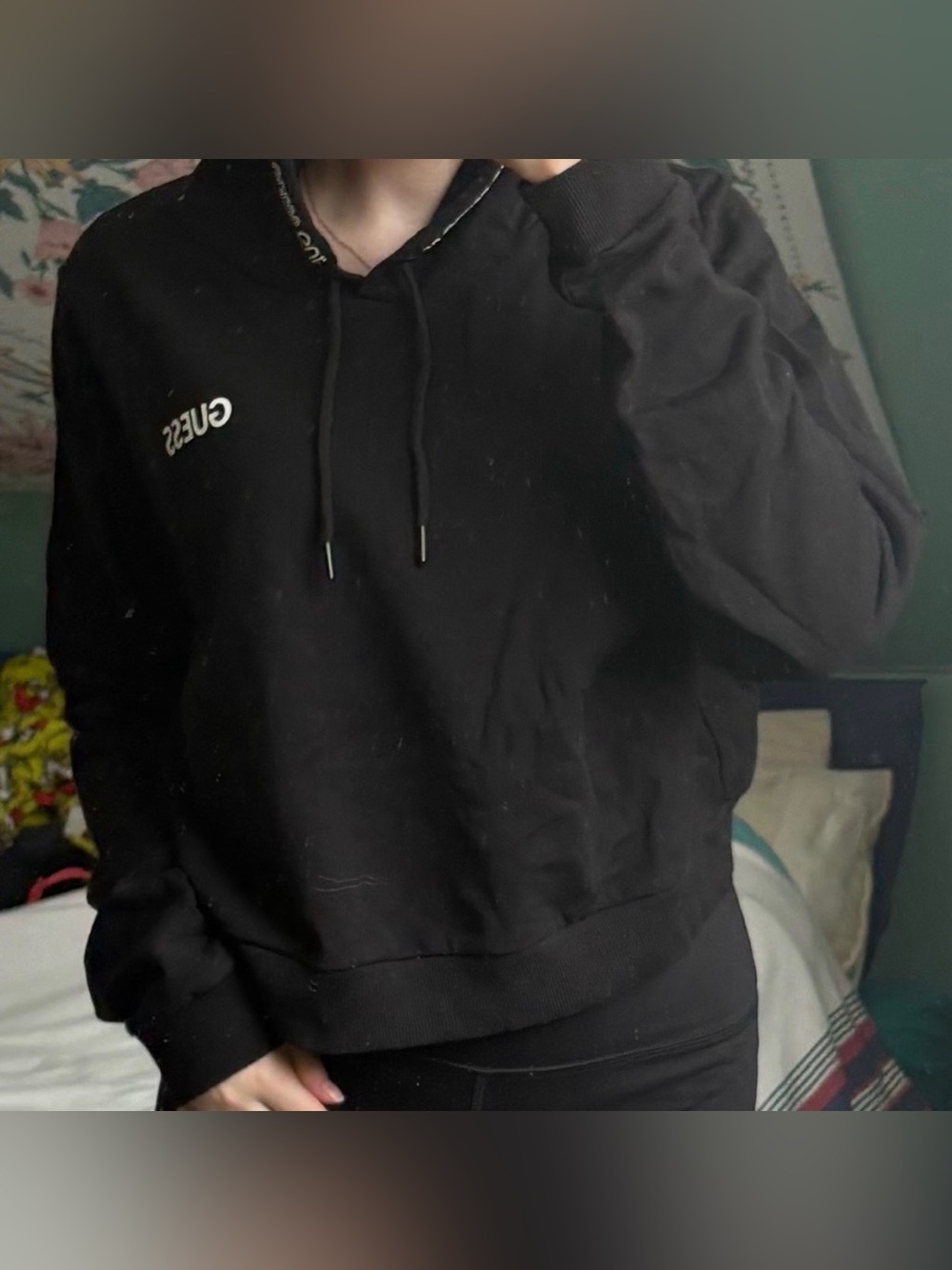 GUESS Black Pullover Hoodie with Subtle Logo